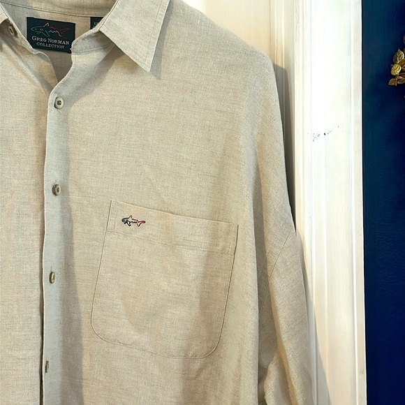 NWOT Men’s Greg Norman Tan Linen Blend Long Sleeve Button-down Size XXL - Picture 3 of 7